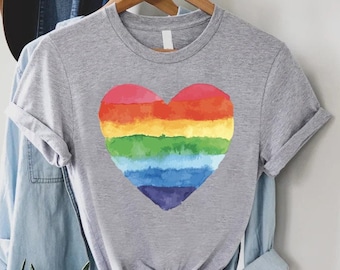 Watercolor Rainbow LGBTQ Heart Tshirt, Pride Gift For Ally, Be Kind Shirt, LGBTQ Ally Shirt,Pride Heart Shirt,Womens Heart Shirt,Pride Shirt