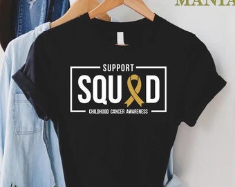 Support Squad Childhood Cancer T-Shirt, Kids Cancer Gift, Child Cancer Shirt, Childhood Cancer Awareness Shirt, Gold Cancer Ribbon Tee