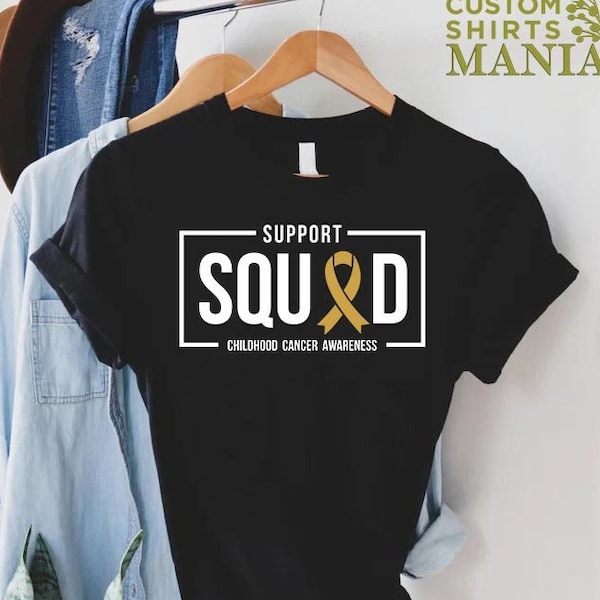 Support Squad Childhood Cancer T-Shirt, Kids Cancer Gift, Child Cancer Shirt, Childhood Cancer Awareness Shirt, Gold Cancer Ribbon Tee