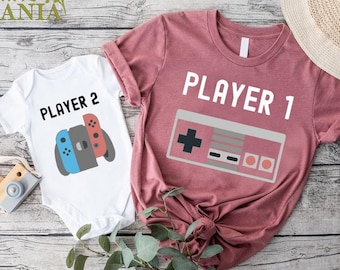 Video Game Dad T-shirt, Fathers Day Gift, Player 1 Player 2 Shirt,Dad And Kids Matching Tee,Retro Video Game Tee,Father And Son Shirt