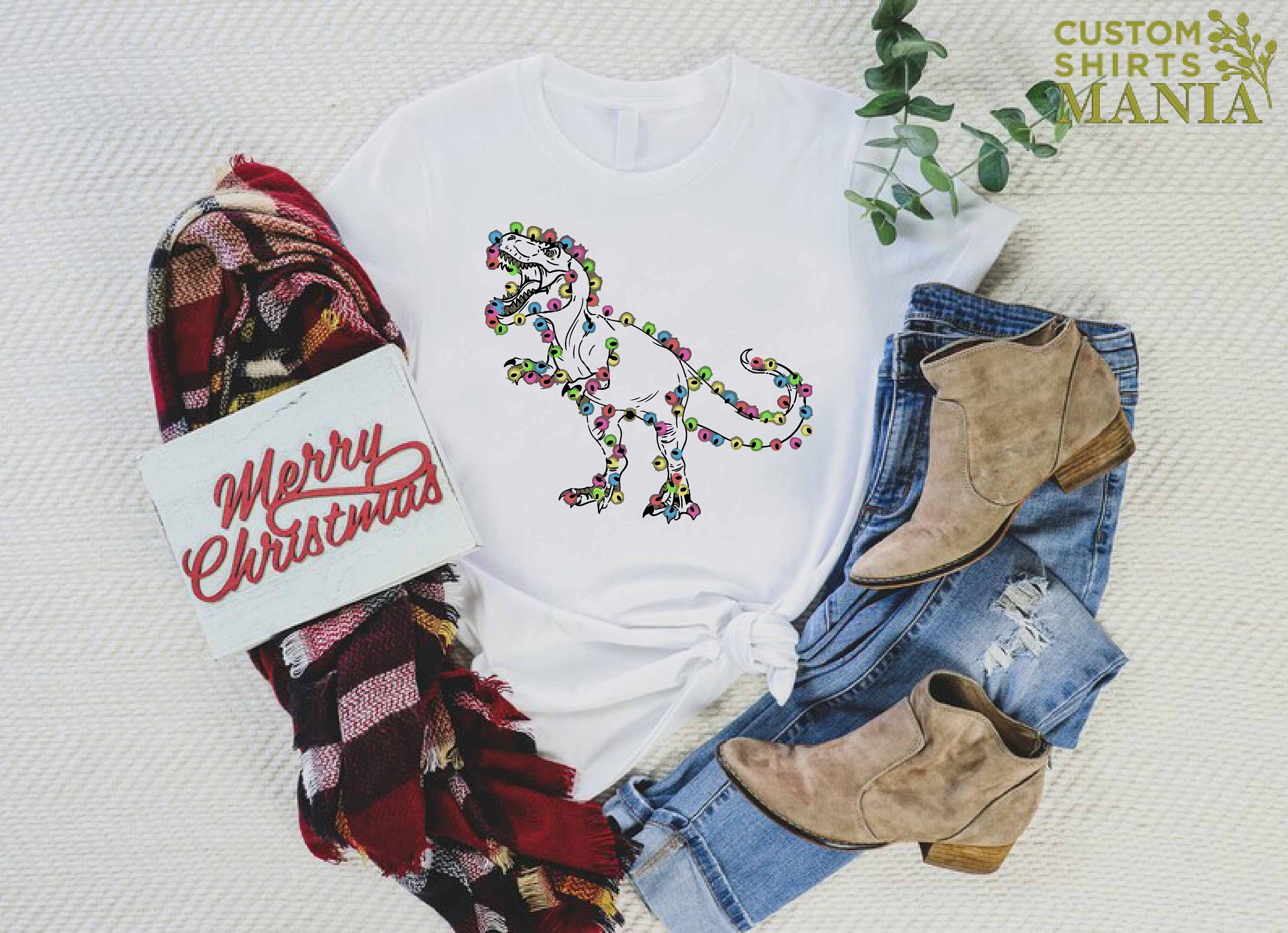Discover Christmas Dinosaur Light Shirt, T-rex Christmas Shirt, Boys Christmas Outfit, Xmas Holiday Shirt, Tree Rex Shirt, Kids Christmas Shirt