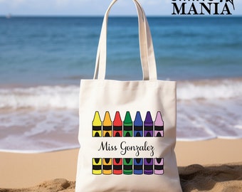 Custom  Name Tote Bag For Teachers, Customizable Teacher Bag, Custom Crayons Tote,Custom Teacher Gifts,Kindergarten Teacher Bag,Teacher Tote