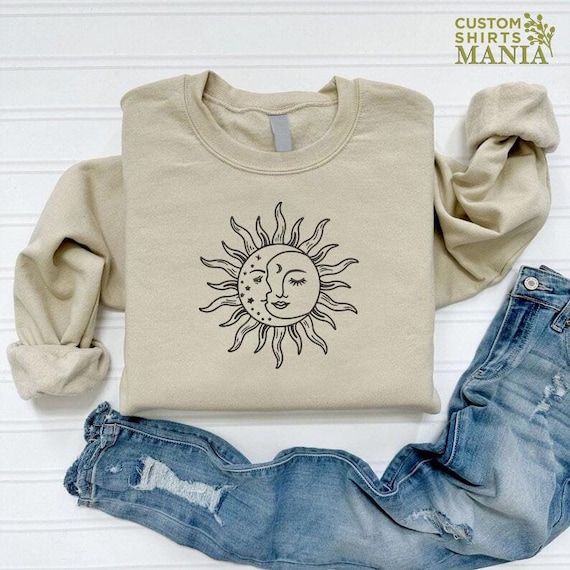 Embroidered Mystical Moon And Sun Sweatshirt, Spiritual Women Embroidery Clothing, Celestial Sweatshirt, Astrology Outfit, Women Embroidered