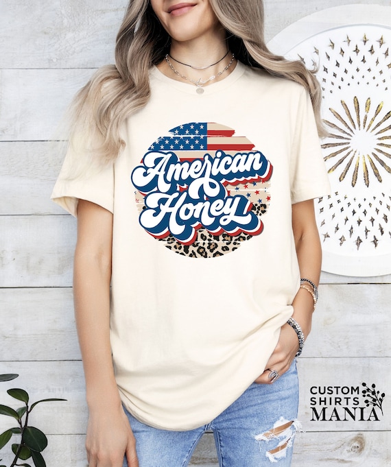 American Honey Shirt, Retro American Flag Shirt, Fourth Of July Women Shirts, America Leopard Tee, July 4th Outfit, Independence Day Shirt