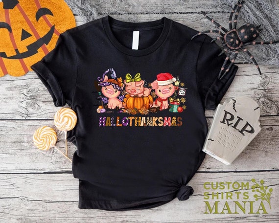 Hallothanksmas Pigs Shirt, Halloween Thanksgiving Christmas Piglets Shirt,Happy Halloween Tee,Funny Halloween Fall Shirt,Christmas Santa Pig
