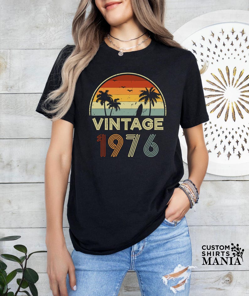 Vintage 1976 Sunset Themed Birthday Shirt, 50th Birthday Shirt, 1976 Vintage Shirt, Born In 1976 Shirt,Fiftieth Tee,Unique 50th Gifts Shirts image 1