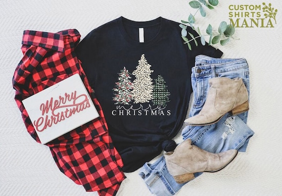 Christmas Tree Shirt, Women's Merry Christmas Tee, Leopard Christmas Tree T-shirt, Gift For Christmas, Xmas Holiday Shirt, Merry Xmas Shirt