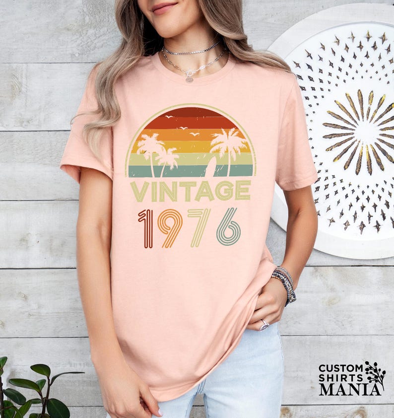 Vintage 1976 Sunset Themed Birthday Shirt, 50th Birthday Shirt, 1976 Vintage Shirt, Born In 1976 Shirt,Fiftieth Tee,Unique 50th Gifts Shirts image 4