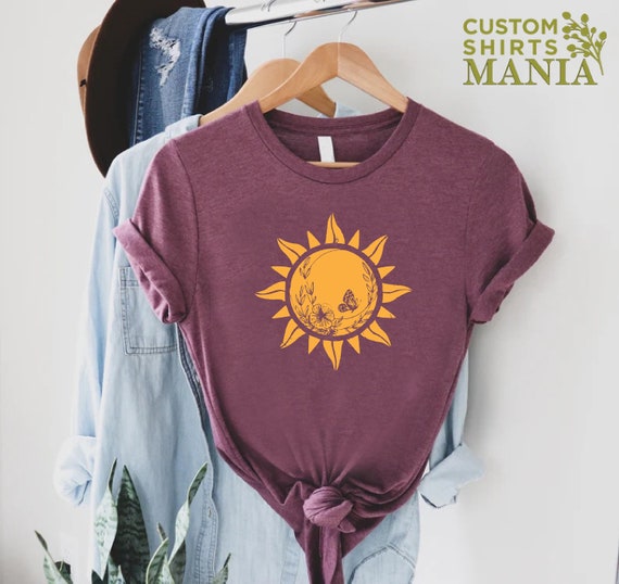 Boho Sun Shirt, Floral Sun T-shirt, Yoga Gift, Aesthetic Shirt, Meditation Shirt, Womens Summer Shirt, Sunshine Shirt, Boho Gift For Women