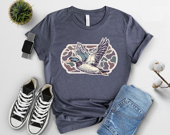 Camo Flying Mallard Bird Old School Camo shirt, Hunting Season Clothing, Hunting Tshirt, Hunting Lover Gift, Trendy Duck Shirt
