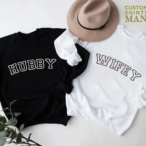 Embroidered Hubby Wifey Sweatshirt,Couple Sweatshirt Embroidery,Honeymoon Sweater,Wifey Bride Embroidery Sweat, Mr Mrs Pullover,Wedding Gift