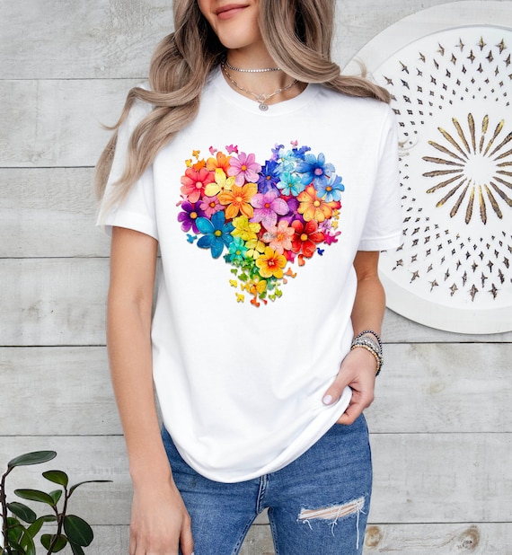 Colorful Flower Heart Shirt, Wildflower shirt, Flower Tee, Floral Women Shirt, Summer Shirt,Trendy Shirts For Women,Gift For Mom,Floral Gift