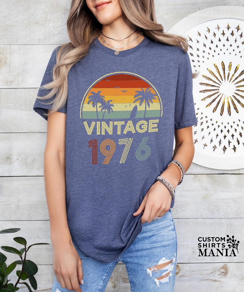 Vintage 1976 Sunset Themed Birthday Shirt, 50th Birthday Shirt, 1976 Vintage Shirt, Born In 1976 Shirt,Fiftieth Tee,Unique 50th Gifts Shirts image 3