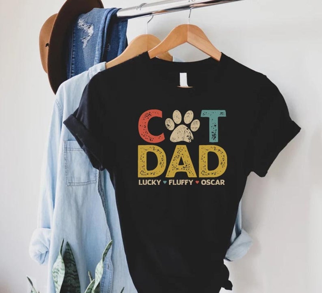 Vintage Personalized Cat Dad Tshirt With Names, Gift for Cat Dad