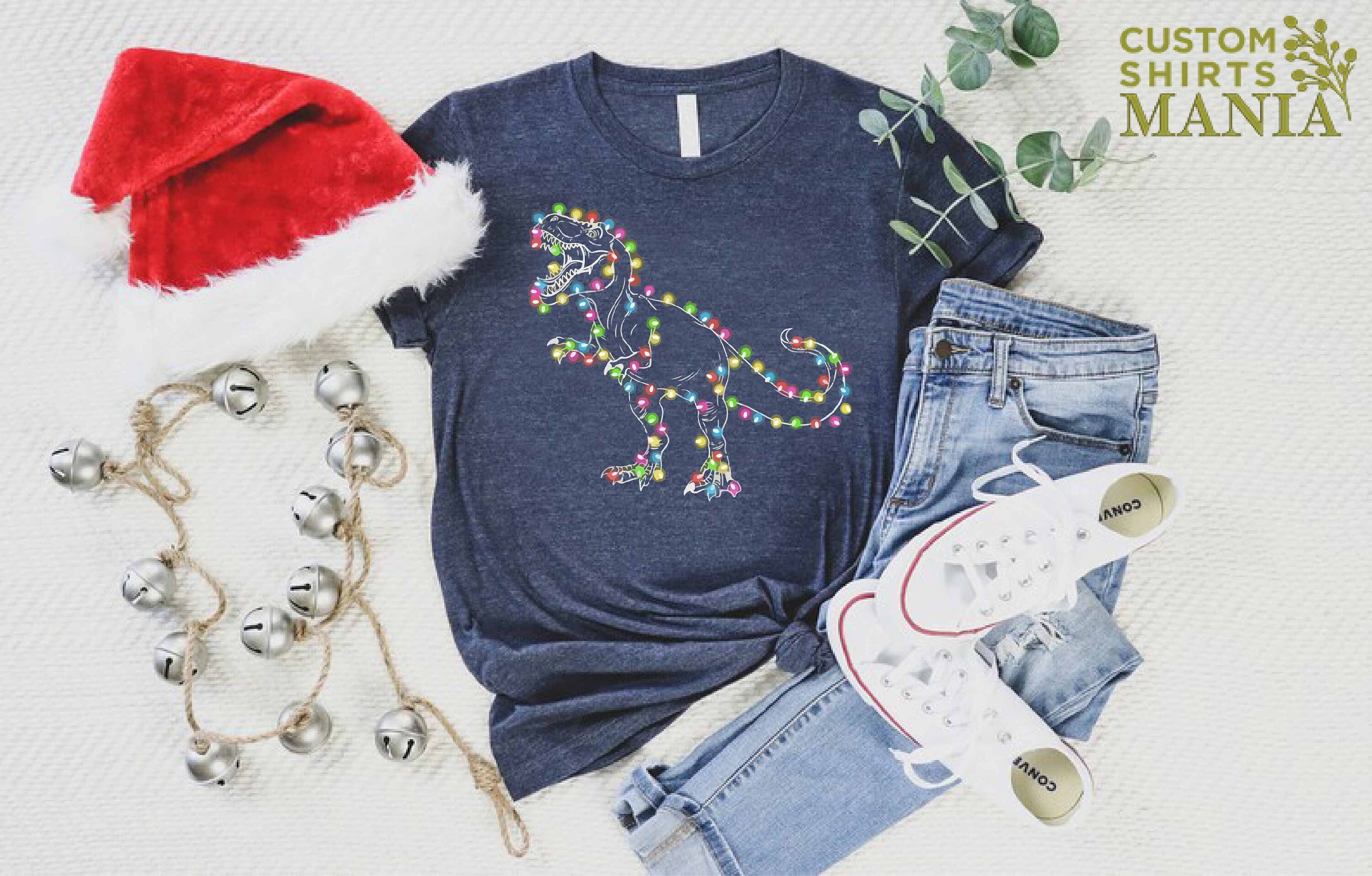 Discover Christmas Dinosaur Light Shirt, T-rex Christmas Shirt, Boys Christmas Outfit, Xmas Holiday Shirt, Tree Rex Shirt, Kids Christmas Shirt