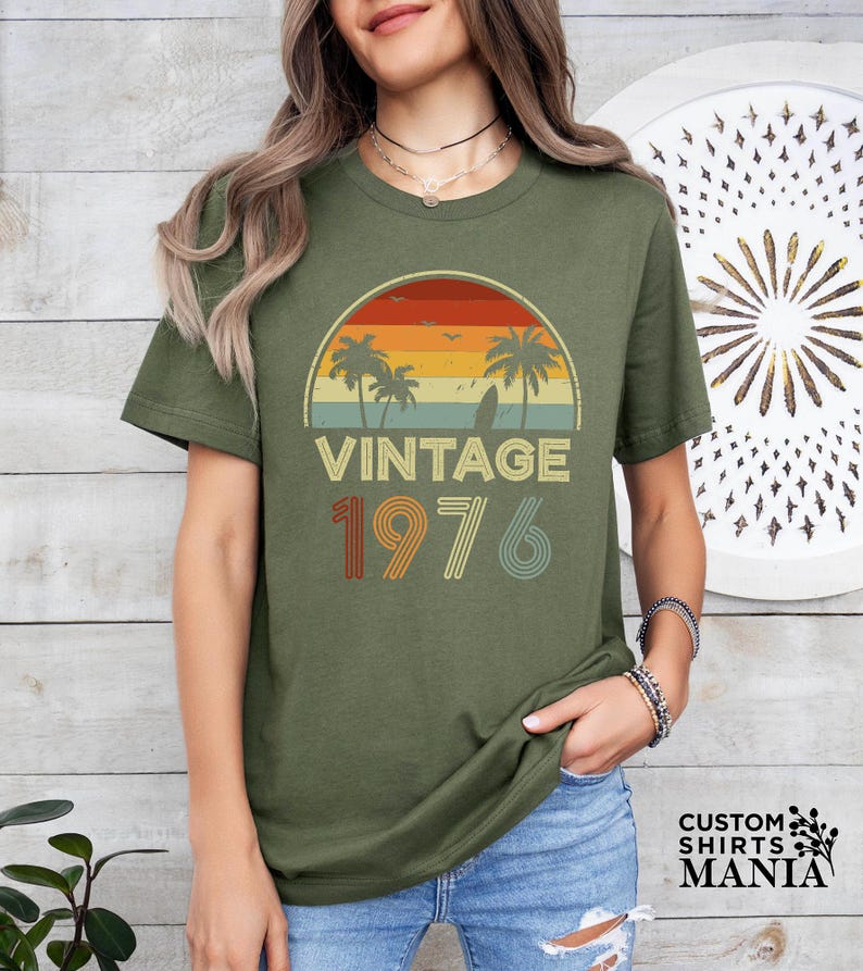 Vintage 1976 Sunset Themed Birthday Shirt, 50th Birthday Shirt, 1976 Vintage Shirt, Born In 1976 Shirt,Fiftieth Tee,Unique 50th Gifts Shirts image 5
