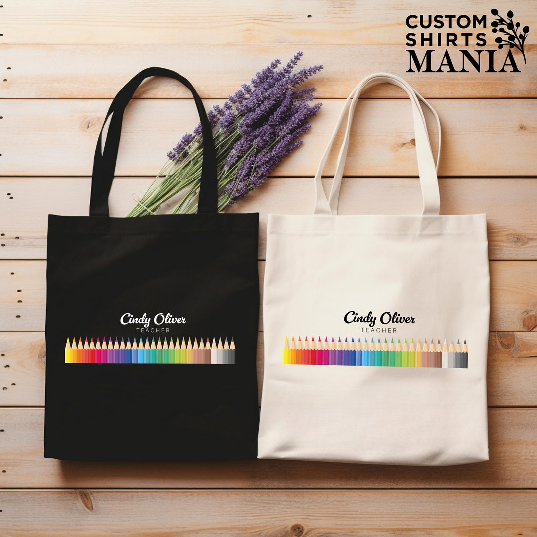 Personalized Teacher Name Tote Bag, Colored Pencils Art Teacher Tote ...