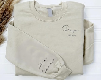 Personalize Papa Sweatshirt With Grandkids Names On Sleeve,Grandpa Sweatshirt, Abuelo Sweatshirt, Fathers Day Gift, New Grandpa Gift