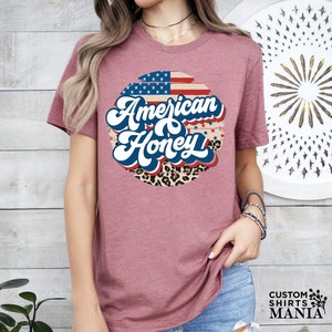 a woman wearing an american honey t - shirt