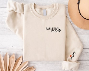 Personalized Basketball Mom Sweatshirt With Name On Sleeve,Basketball Mom Shirt,Custom Name Basketball Sweater,Sports Mom Shirt,Gift For Mom