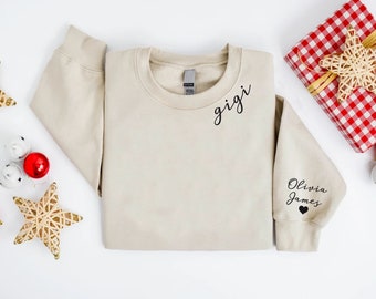 Custom Gigi Sweatshirt With Grandkids Names On Sleeve,Gigi With Grandkids Names,Grandma Sweatshirt,Gift For New Gigi,Mothers Day Gift