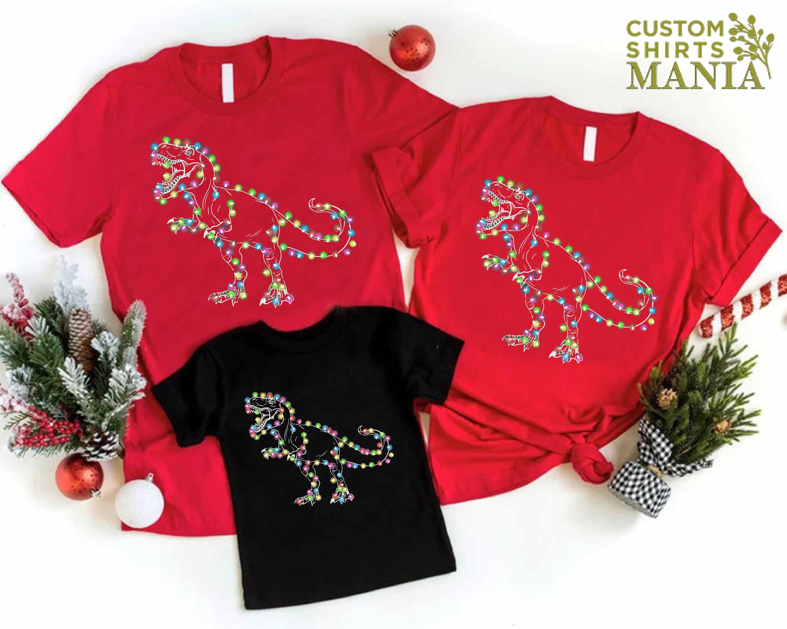 Discover Christmas Dinosaur Light Shirt, T-rex Christmas Shirt, Boys Christmas Outfit, Xmas Holiday Shirt, Tree Rex Shirt, Kids Christmas Shirt