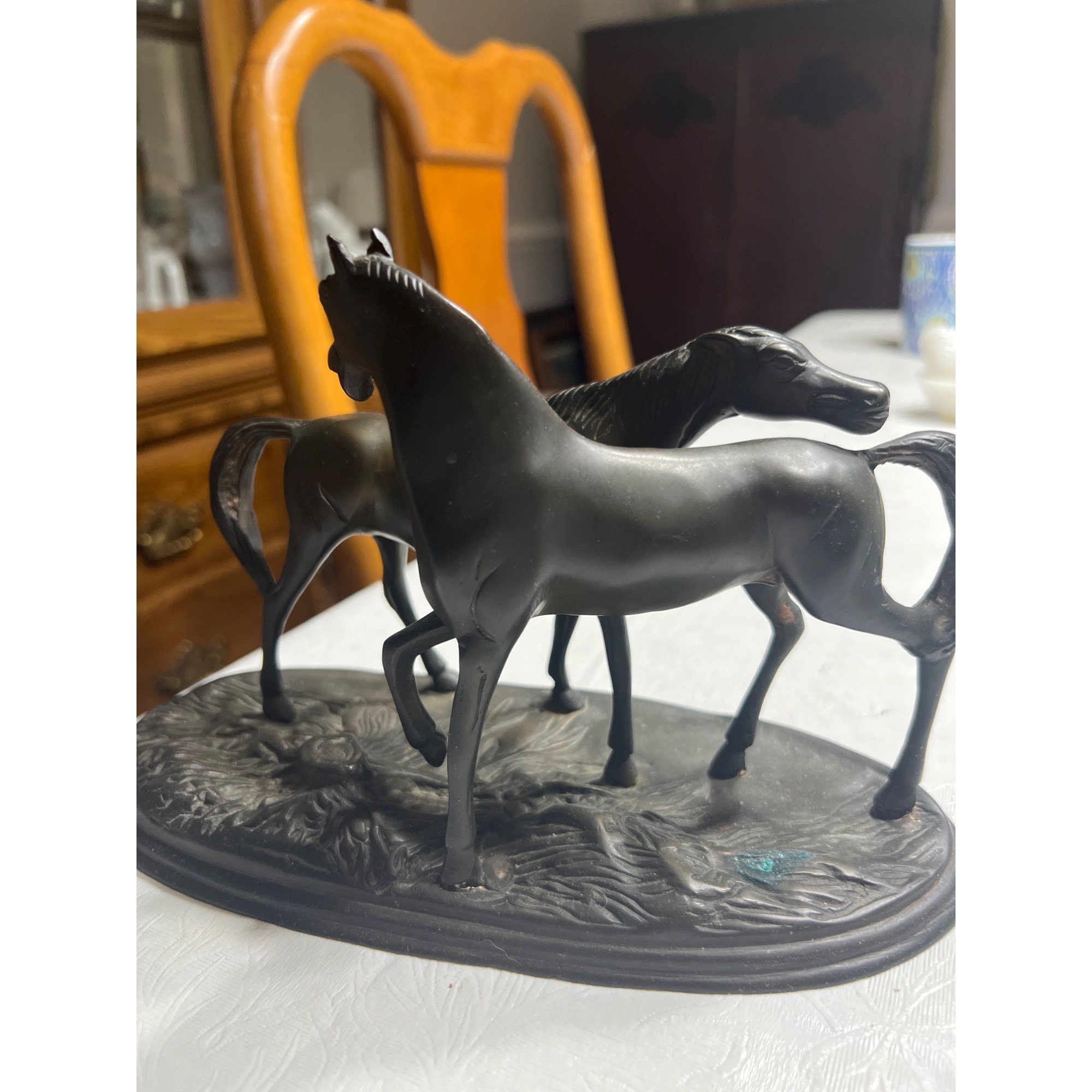 Antique Cast Iron Statuette Horses Vintage Statuette Horse Etsy