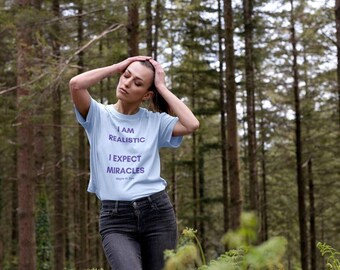 I Am Realistic - Violet Text Only - Sustainable Organic Cotton Women's Relaxed Crop T-shirt
