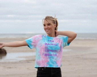 I Am Realistic - Purple Text Only - Sustainable Organic Cotton Women's Relaxed Crop T-shirt