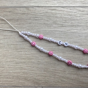 Smiley Personalised Phone charm | Beaded phone chain | Y2K | Name phone strap | Phone chain | Phone strap | Customised | Personalised