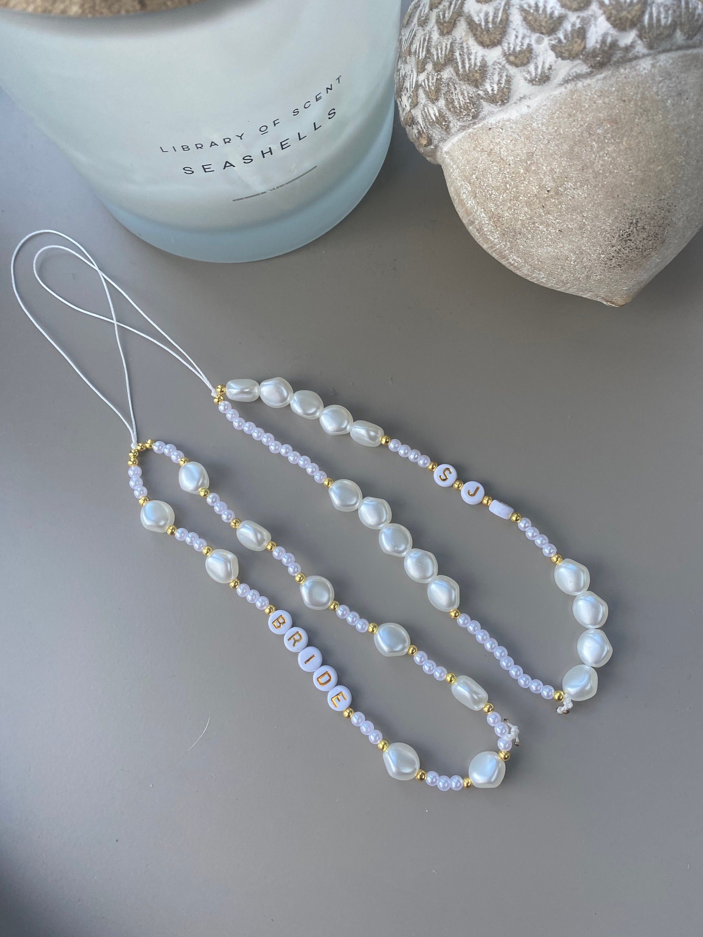 Pearl Personalised Phone Charm | Bride | Bridal gift | Beaded phone chain | Y2K | Name phone strap | Hen party | Bridesmaid gift | Hen do