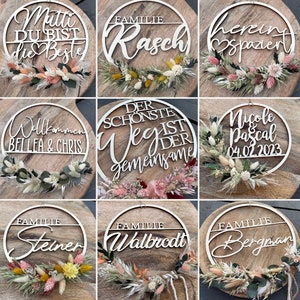 decorated hoop, wooden ring with dried flowers, individual ring made of wood, personalized