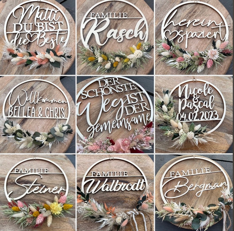 decorated hoop, wooden ring with dried flowers, individual ring made of wood, personalized image 1