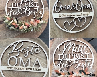 Wooden ring, Mother's Day, gift, grandma, hoop, wooden ring with dried flowers, individual wooden ring, personalized