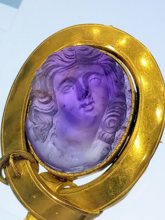 Antique Victorian Amethyst Cameo in a 14K solid g… - image 4