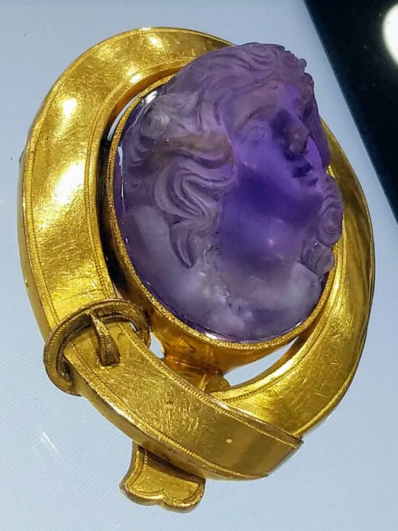 Antique Victorian Amethyst Cameo in a 14K solid g… - image 3