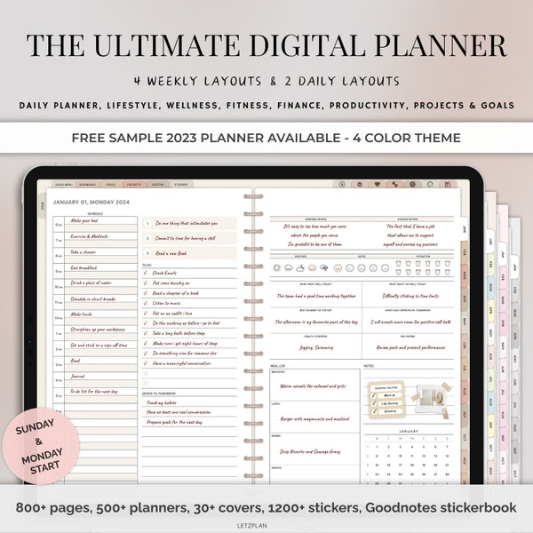 Digitaler Planer, GoodNotes Planner, Tagesplaner, Wochenplaner, iPad Planner, Notability Planner | 2023 2024 2025 + Undatiert, iPad 2024