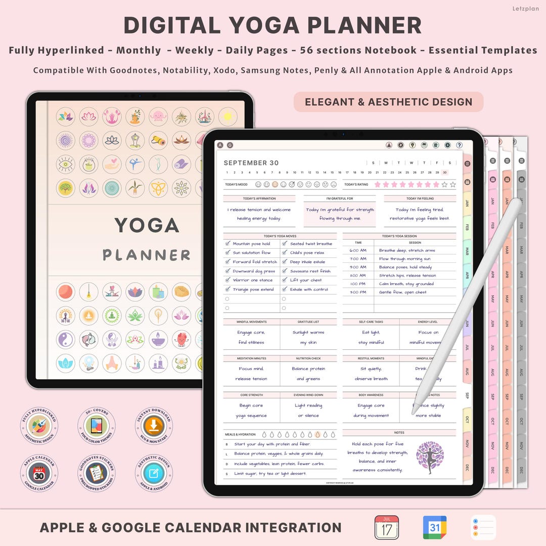 Yoga Planner Digital for iPad | Mindfulness Journal | Meditation Tracker | Sequence Builder ...