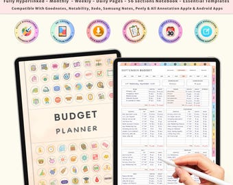 Portrait Digital Budget Planner, iPad & Android Finance Tracker, Paycheck and Monthly Budget Template, GoodNotes Notability Compatible