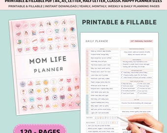 Mom Life Planner Printable | Busy Mom Family Organizer Schedule | Home Management Task Binder A4 A5 Bundle