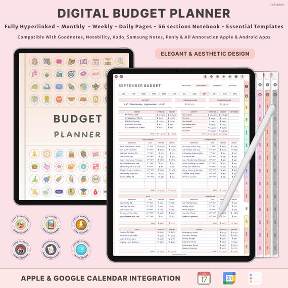 All-in-One Digital Finance Planner, Colorful Budget Tracker, Paycheck & Monthly Budget, Digital GoodNotes Planner, iPad Budget Template
