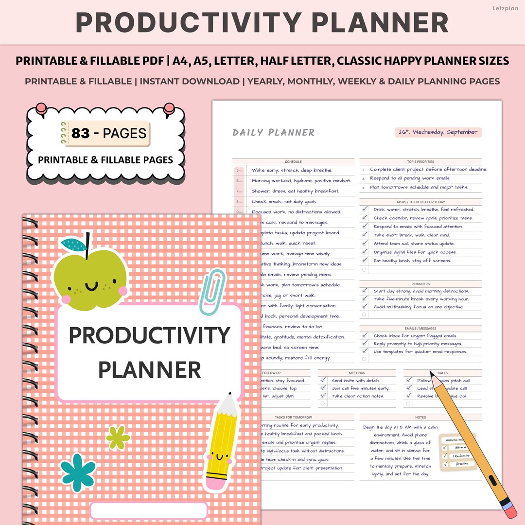 Printable Productivity Planner | Daily Weekly Task Organizer | Goal ...