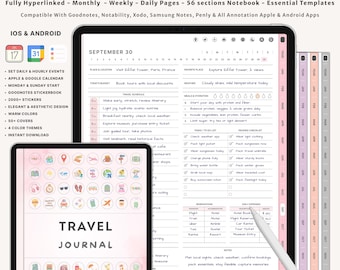 Digital Travel Journal and Planner | Trip Organizer, Vacation Diary, Travel Itinerary, Packing List, Budget Tracker for GoodNotes iPad