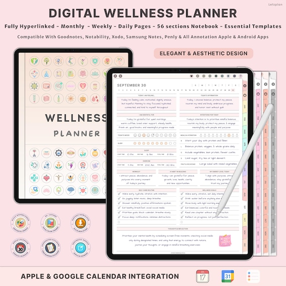 Wellness Journal | Digital Self Care Planner | Fitness Tracker | Meal Planner | Mindfulness Journal | Mental Health | GoodNotes