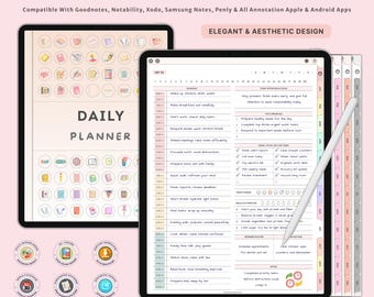 Undated Digital Daily Planner iPad GoodNotes Notability | Portrait Hyperlinked Day Organizer To Do List Minimalist Productivity Journal