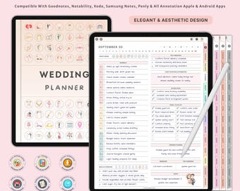 Wedding Planner digitale senza data per Goodnotes / Organizzatore di budget, Lista di controllo per la sposa, Timeline, Vision Board, iPad, Regalo di fidanzamento