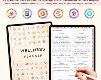 Digital hälsojournal | Självvårdsdagbok | Träningsspårare | Matplanerare | Mindfulness- och mental hälsoplanerare | Kompatibel med GoodNotes