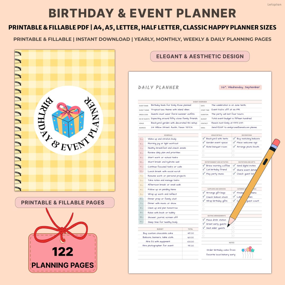 Printable Event Planner Bundle | Undated Birthday Party Planning ...
