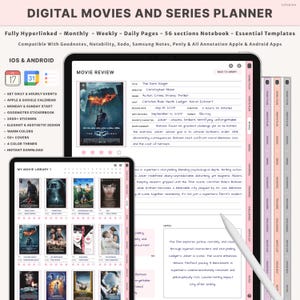 Digital Movie and Series Journal for Goodnotes Notability iPad | TV Show Tracker | Movie Log | Film Planner | Series Review Template