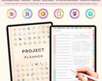 カスタムデジタルプロジェクトプランナーテンプレート GoodNotes iPadプロジェクトトラッカー（学生とビジネス向け）プロジェクト管理オーガナイザー